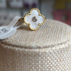 Gold Tone And White Clover Ring Stainless Steel